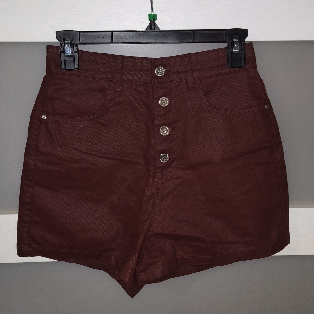 Zara High Waist Burgundy Shorts - Picture 1 of 4